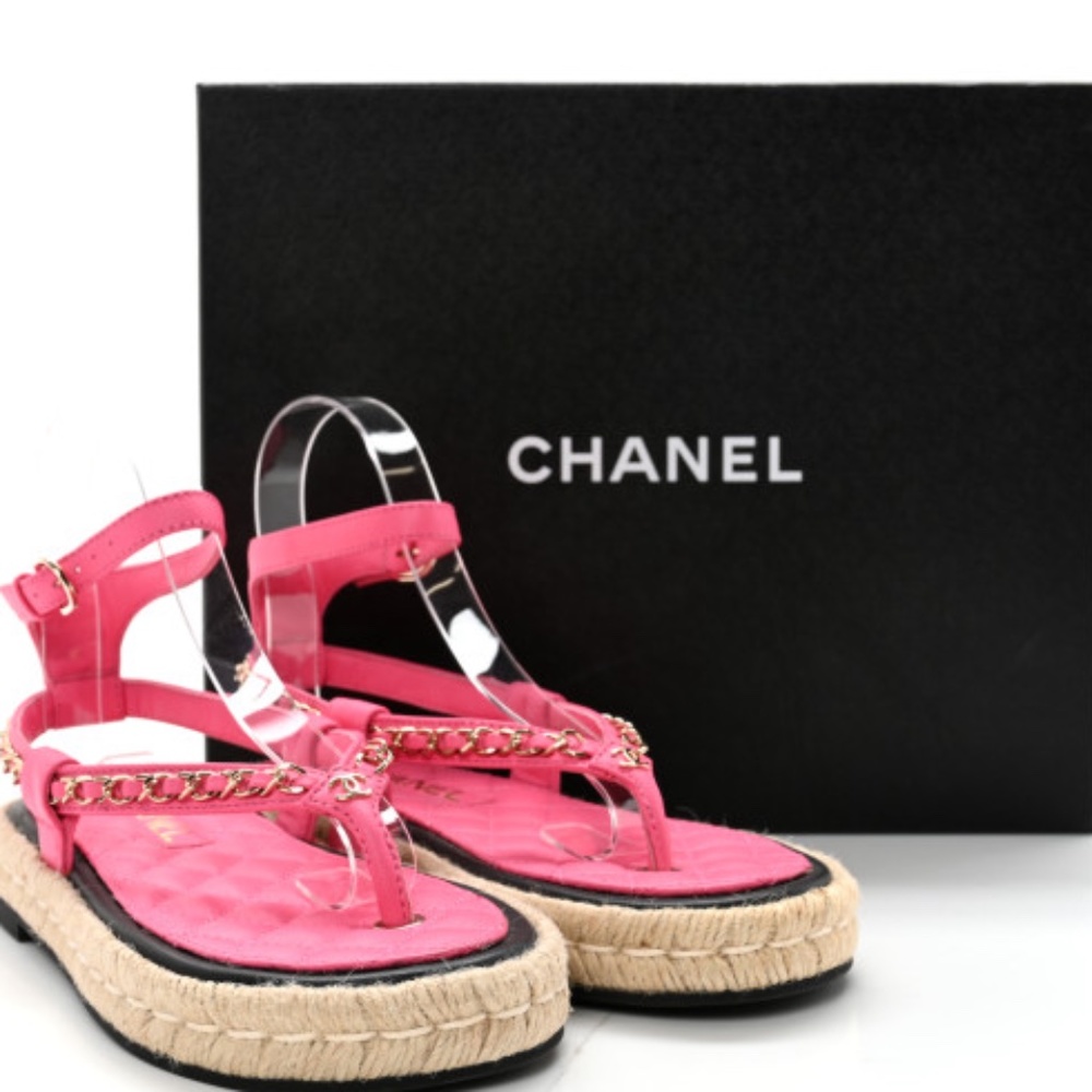CHANEL lamb skin chain Espadrille sandal 39